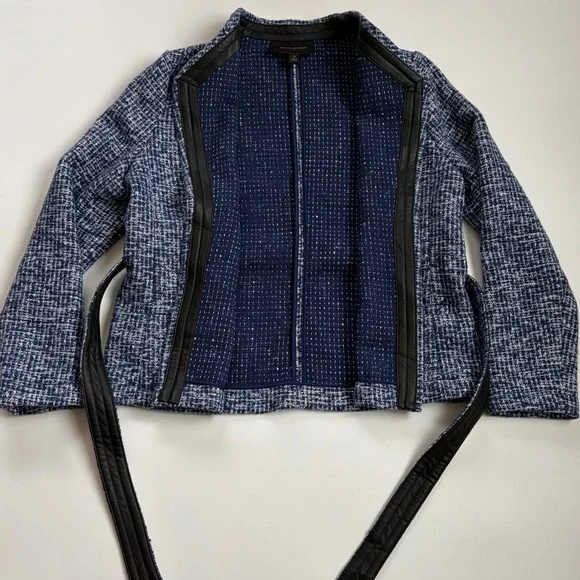 Banana Republic Blue Tweed Belted Blazer Size 10 - Picture 3 of 8